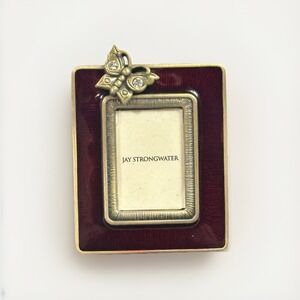 Jay Strongwater Mini Enamel Picture Frame Burgundy w/ Butterfly & Crystals